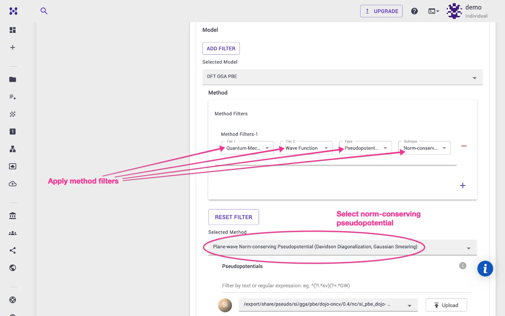 Select norm-conserving pseudopotential Select norm-conserving pseudopotential
